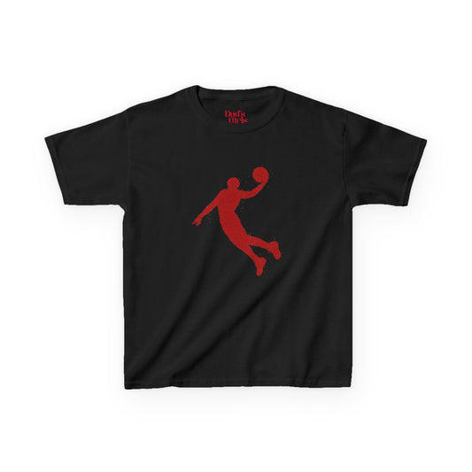 Kids Basketball T‑Shirt — Red Dunk Silhouette Tee